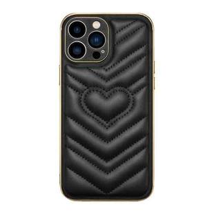 For iPhone 14 Pro Max D03 Love Heart PU Leather Electroplated Phone Case(Black)