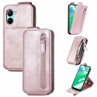 For Realme C33 Zipper Wallet Vertical Flip Leather Phone Case(Rose Gold)