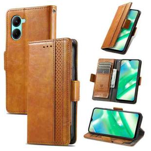 For Realme C33 CaseNeo Splicing Dual Magnetic Buckle Leather Phone Case(Khaki)