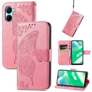For OPPO Realme C33 Butterfly Love Flower Embossed Leather Phone Case(Pink)