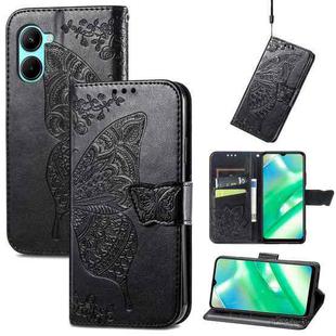 For OPPO Realme C33 Butterfly Love Flower Embossed Leather Phone Case(Black)