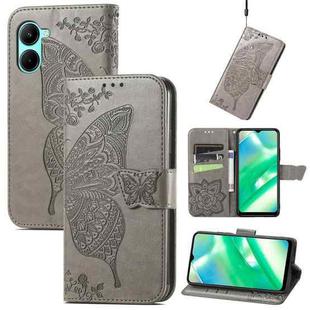 For OPPO Realme C33 Butterfly Love Flower Embossed Leather Phone Case(Gray)