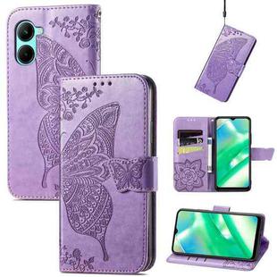 For OPPO Realme C33 Butterfly Love Flower Embossed Leather Phone Case(Lavender)