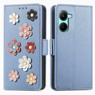 For Realme C33 Stereoscopic Flowers Leather Phone Case(Blue)