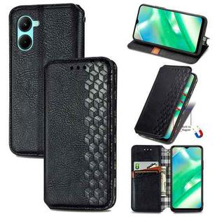 For Realme C33 Cubic Grid Pressed Magnetic Leather Phone Case(Black)