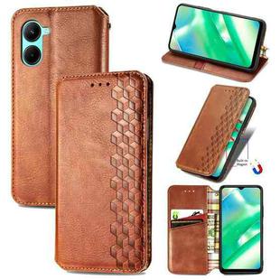 For Realme C33 Cubic Grid Pressed Magnetic Leather Phone Case(Brown)