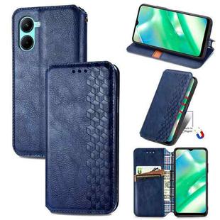 For Realme C33 Cubic Grid Pressed Magnetic Leather Phone Case(Blue)