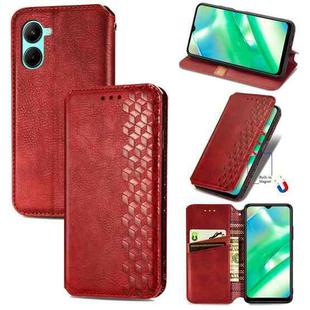 For Realme C33 Cubic Grid Pressed Magnetic Leather Phone Case(Red)