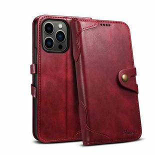 Suteni Calf Texture Buckle Wallet Leather Phone Case For iPhone 14 Pro(Red)