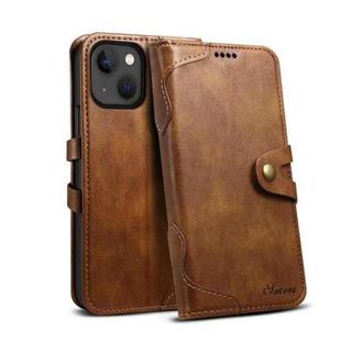 Suteni Calf Texture Buckle Wallet Leather Phone Case For iPhone 14 Plus(Brown)