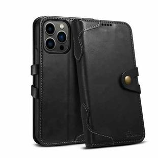 Suteni Calf Texture Buckle Wallet Leather Phone Case For iPhone 14 Pro Max(Black)