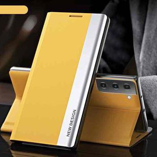 For Samsung Galaxy S23 5G Side Electroplated Adsorption Leather Phone Case(Yellow)