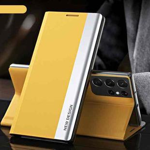 For Samsung Galaxy S23 Ultra 5G Side Electroplated Adsorption Leather Phone Case(Yellow)