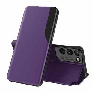 For Samsung Galaxy S23 Ultra 5G Side Display Adsorption Leather Phone Case(Purple)