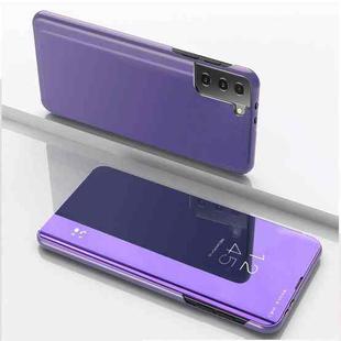 For Samsung Galaxy S23 5G Plated Mirror Leather Phone Case with Holder(Purple Blue)