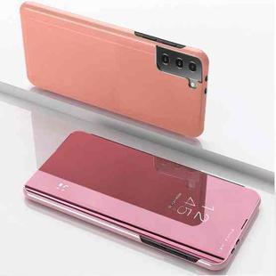 For Samsung Galaxy S23+ 5G Plated Mirror Leather Phone Case with Holder(Rose Gold)