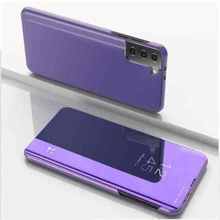 For Samsung Galaxy S23+ 5G Plated Mirror Leather Phone Case with Holder(Purple Blue)