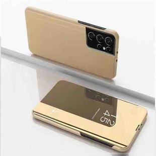 For Samsung Galaxy S23 Ultra 5G Plated Mirror Leather Phone Case with Holder(Gold)