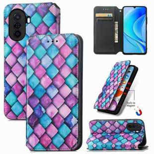 For Huawei Enjoy 50 CaseNeo Colorful Magnetic Leather Phone Case(Purple Scales)