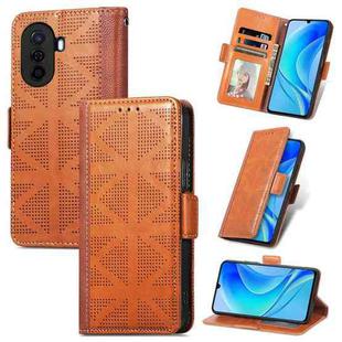 For Huawei Nova Y70 Grid Leather Flip Phone Case(Brown)