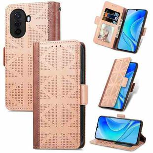 For Huawei Nova Y70 Grid Leather Flip Phone Case(Khaki)