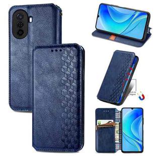 For Huawei Nova Y70 Cubic Grid Pressed Magnetic Leather Phone Case(Blue)