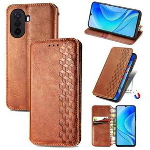 For Huawei Enjoy 50 Cubic Grid Pressed Magnetic Leather Phone Case(Brown)