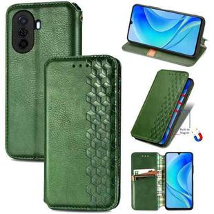 For Huawei Enjoy 50 Cubic Grid Pressed Magnetic Leather Phone Case(Green)