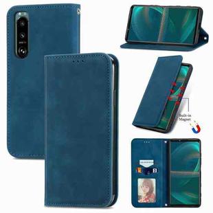 For Sony Xperia 5 IV Retro Skin Feel Magnetic Leather Phone Case(Blue)