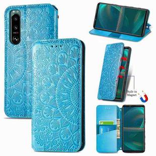 For Sony Xperia 5 IV Blooming Mandala Embossed Magnetic Leather Phone Case(Blue)