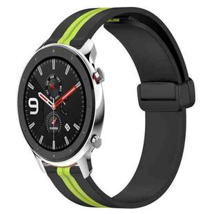 For Amazfit GTR 4 22mm Folding Magnetic Clasp Silicone Watch Band(Black+Lime Green)