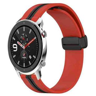 For Amazfit GTR 4 22mm Folding Magnetic Clasp Silicone Watch Band(Red+Black)