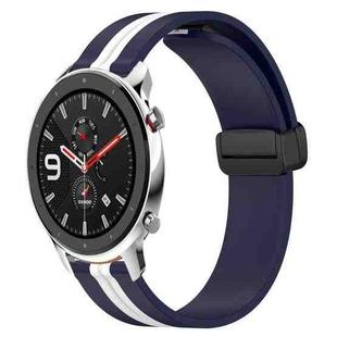 For Amazfit GTR 4 22mm Folding Magnetic Clasp Silicone Watch Band(Midnight Blue + White)