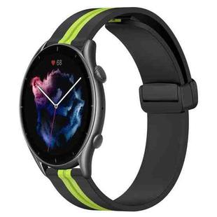 For Amazfit GTR 3 22mm Folding Magnetic Clasp Silicone Watch Band(Black+Lime Green)