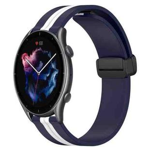 For Amazfit GTR 3 22mm Folding Magnetic Clasp Silicone Watch Band(Midnight Blue + White)