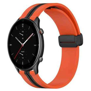 For Amazfit GTR 2e 22mm Folding Magnetic Clasp Silicone Watch Band(Orange+Black)