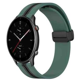 For Amazfit GTR 2e 22mm Folding Magnetic Clasp Silicone Watch Band(Olive Green + Black)