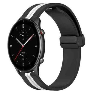 For Amazfit GTR 2e 22mm Folding Magnetic Clasp Silicone Watch Band(Black+White)