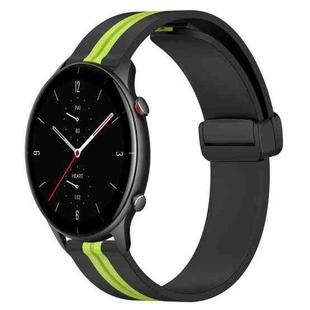 For Amazfit GTR 2e 22mm Folding Magnetic Clasp Silicone Watch Band(Black+Lime Green)
