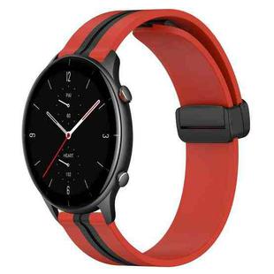 For Amazfit GTR 2e 22mm Folding Magnetic Clasp Silicone Watch Band(Red+Black)