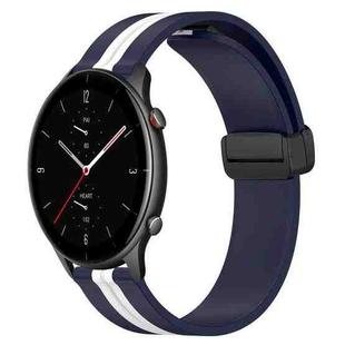 For Amazfit GTR 2e 22mm Folding Magnetic Clasp Silicone Watch Band(Midnight Blue + White)