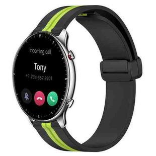 For Amazfit GTR 2 22mm Folding Magnetic Clasp Silicone Watch Band(Black+Lime Green)