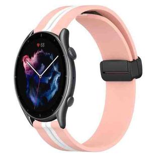 For Amazfit 3 22mm Folding Magnetic Clasp Silicone Watch Band(Pink+White)