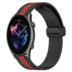 For Amazfit 3 22mm Folding Magnetic Clasp Silicone Watch Band(Black+Red)
