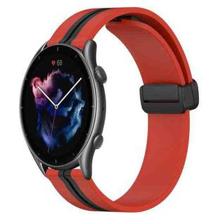 For Amazfit 3 22mm Folding Magnetic Clasp Silicone Watch Band(Red+Black)