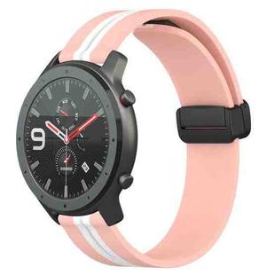 For Amazfit GTR 47mm 22mm Folding Magnetic Clasp Silicone Watch Band(Pink+White)