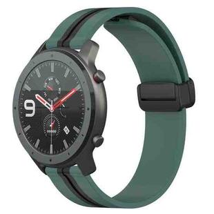 For Amazfit GTR 47mm 22mm Folding Magnetic Clasp Silicone Watch Band(Olive Green + Black)