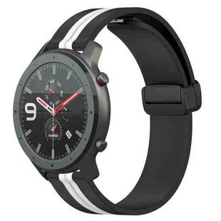 For Amazfit GTR 47mm 22mm Folding Magnetic Clasp Silicone Watch Band(Black+White)