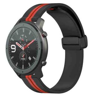 For Amazfit GTR 47mm 22mm Folding Magnetic Clasp Silicone Watch Band(Black+Red)