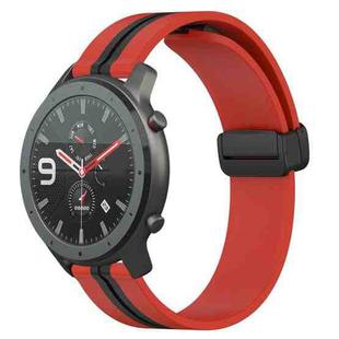 For Amazfit GTR 47mm 22mm Folding Magnetic Clasp Silicone Watch Band(Red+Black)